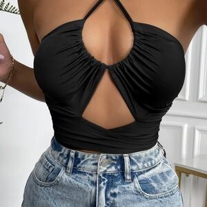 Black strappy halter top